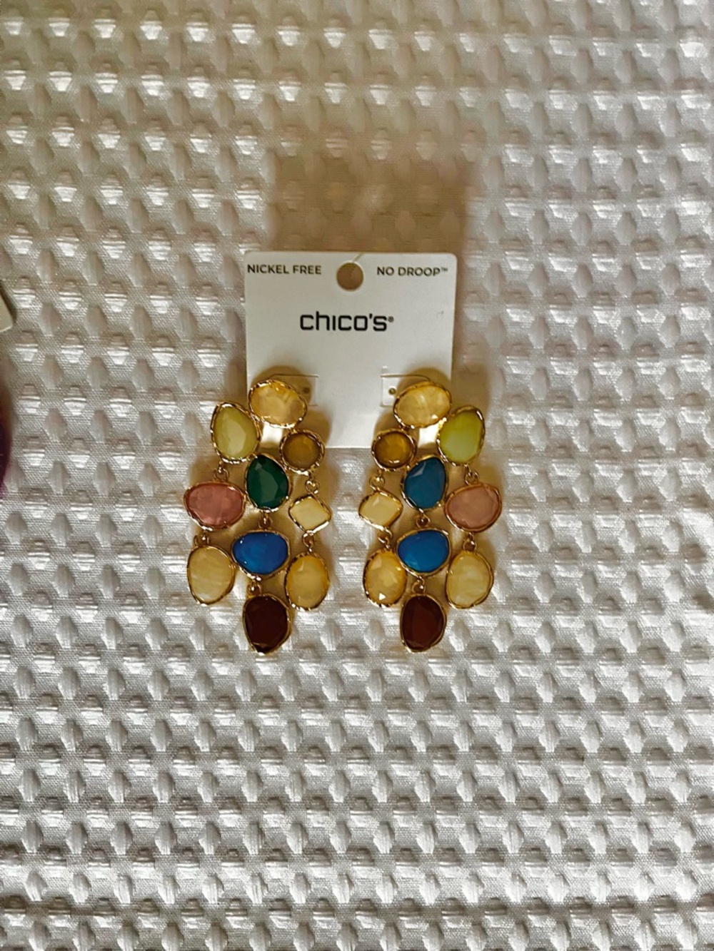 Chico's Gold-Tone Earrings with Blue, Green, Pink, Yellow and Brown Stones